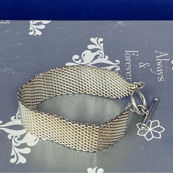 Sterling Silver Mesh Gold / Silver Toggle Closure Bracelet - Picture 2 of 12